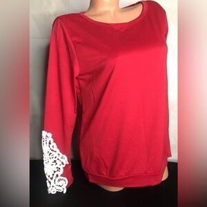 Red Crochet Lace Designed Sleeve Tunic Size Small
